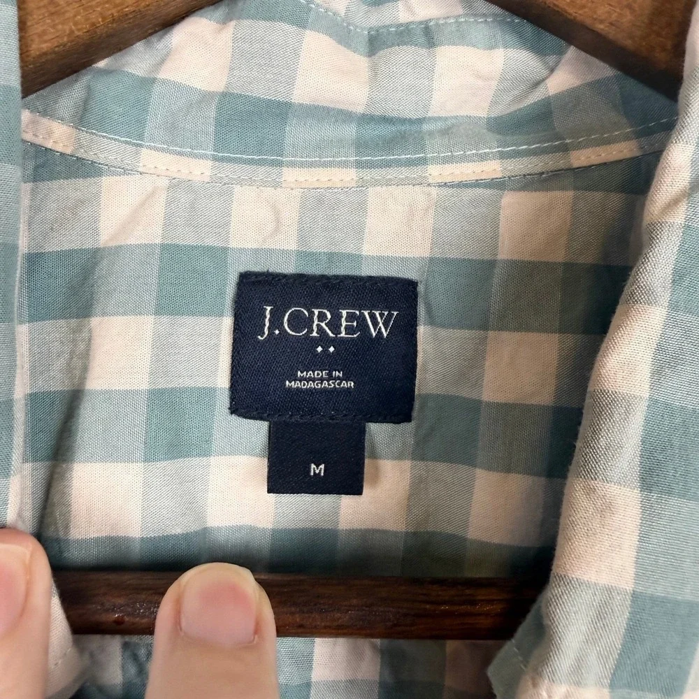 J.Crew Mens Gingham Check Button Down Shirt M Short Sleeve Preppy Summer Classic